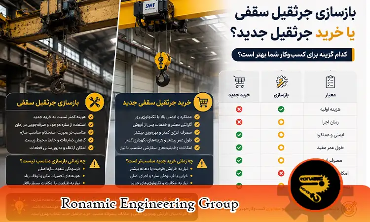 بازسازی جرثقیل سقفی یا خرید جرثقیل جدید؟ کدام انتخاب به‌صرفه‌تر است؟